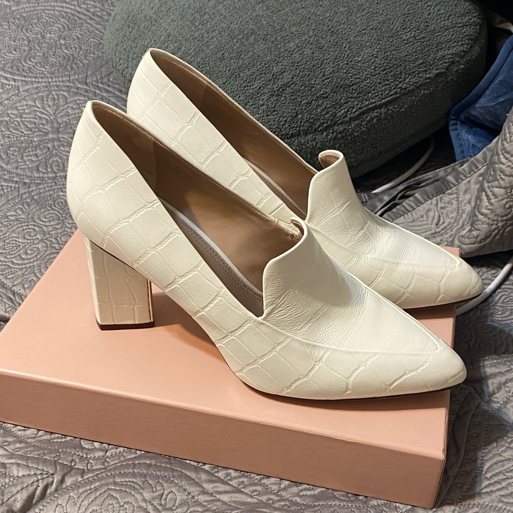 Elegant Cream Block Heel Pumps